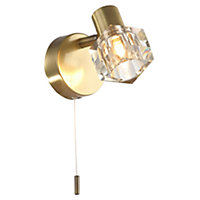 Modern Antique Brass Wall Light with Chunky Square Ice Cube Glass Shade