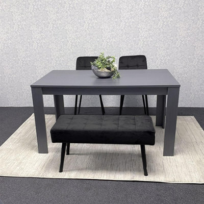 Modern Arrow Design Dining Table Set with 2 Black Velvet Chairs and 1 ...