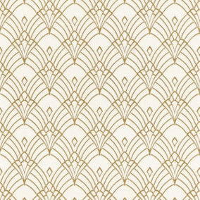 Modern Art Art Deco Astoria Wallpaper White / Gold Rasch 433913