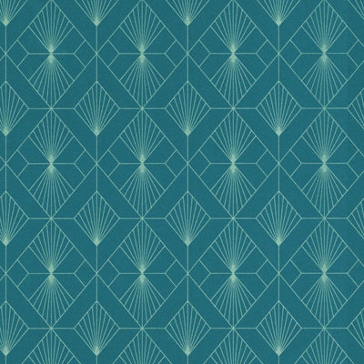 Modern Art Art Deco Geometric Fan Wallpaper Teal / Silver Rasch 620924