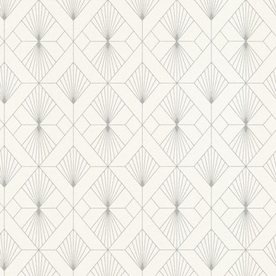 Modern Art Art Deco Geometric Fan Wallpaper White / Silver Rasch 620931