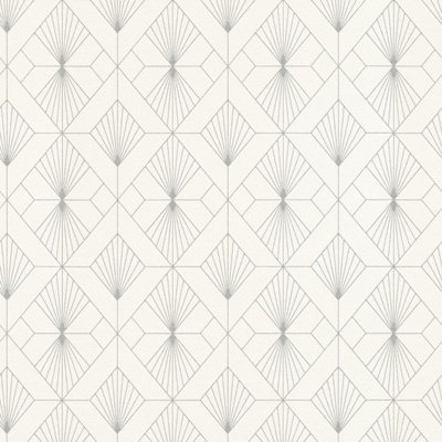 Modern Art Art Deco Geometric Fan Wallpaper White / Silver Rasch 620931