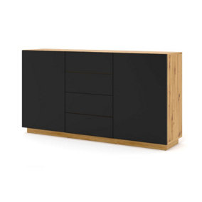 Modern Aura Sideboard Cabinet H890mm W1640mm D410mm with Handleless Doors and Drawers in Oak Artisan & Black