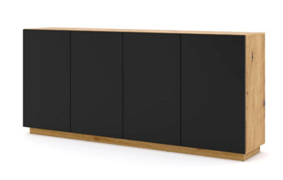 Modern Aura Sideboard Cabinet H890mm W1980mm D410mm with Handleless Doors and Shelves in Oak Artisan & Black