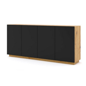 Modern Aura Sideboard Cabinet H890mm W1980mm D410mm with Handleless Doors and Shelves in Oak Artisan & Black