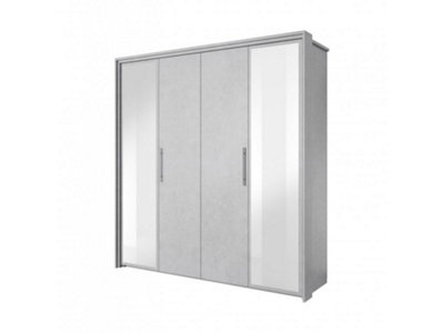 Modern Aurelia Mirrored Hinged Door Wardrobe W2060mm H2150mm D640mm - Silk Front & White Carcass