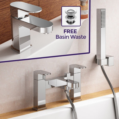 Modern Basin Sink Mono & Bath Shower Filler Mixer Tap Set and Hand Held ...