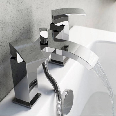 Modern Bath Shower Mixer Tap With 3 Way Square Rigid Riser Shower Rail Kit