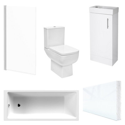Modern Bathroom 3 Piece Suite 1700 x 700 Bath, Waterproof Front Panel, Close Coupled WC, 1 Door ...