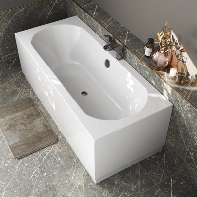 Modern Bathroom Double Ended 1800 x 800mm Curved Bath Side End Panel White