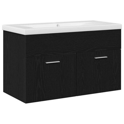 Modern Bathroom Sink Cabinet with Built-in Basin Black Oak Engineered Wood