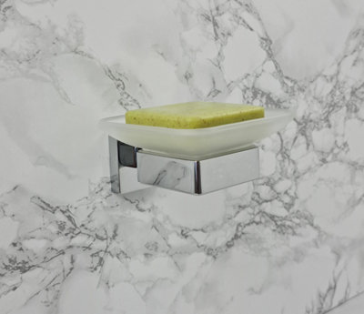 Modern Bathroom Soap Holder Glass Soap Chrome Dish & Holder Wall Mounted Accessory