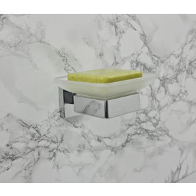 Modern Bathroom Soap Holder Glass Soap Chrome Dish & Holder Wall Mounted Accessory
