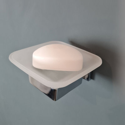 Modern Bathroom Soap Holder Glass Soap Chrome Dish & Holder Wall Mounted Accessory - 4