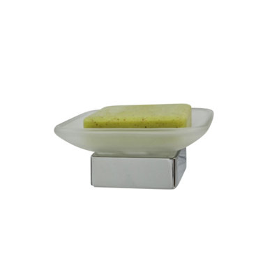 Modern Bathroom Soap Holder Glass Soap Chrome Dish & Holder Wall Mounted Accessory - 5