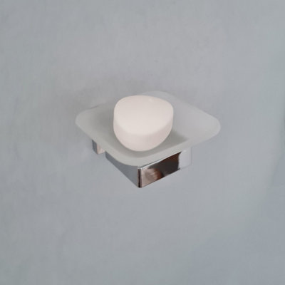 Modern Bathroom Soap Holder Glass Soap Chrome Dish & Holder Wall Mounted Accessory - 7
