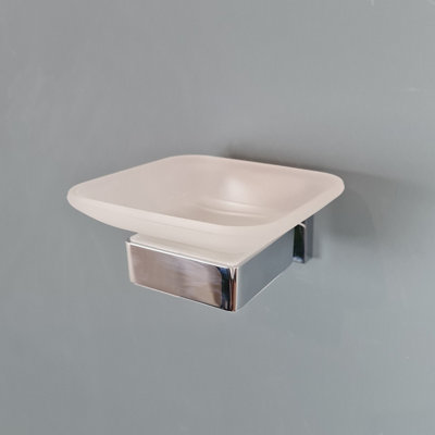 Modern Bathroom Soap Holder Glass Soap Chrome Dish & Holder Wall Mounted Accessory - 8
