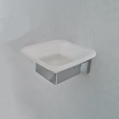 Modern Bathroom Soap Holder Glass Soap Chrome Dish & Holder Wall Mounted Accessory - 9