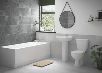 Modern Bathroom Suite ECO with 1700mm Bath, Front Panel, Close Coupled WC, Pedestal Basin and Chrome Fittings