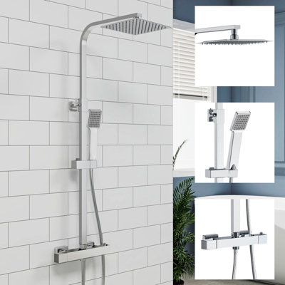 Modern Bathroom Thermostatic Mixer Shower Set Square Twin Head Exposed ...