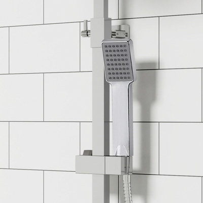 Modern Bathroom Thermostatic Mixer Shower Set Square Twin Head Exposed ...