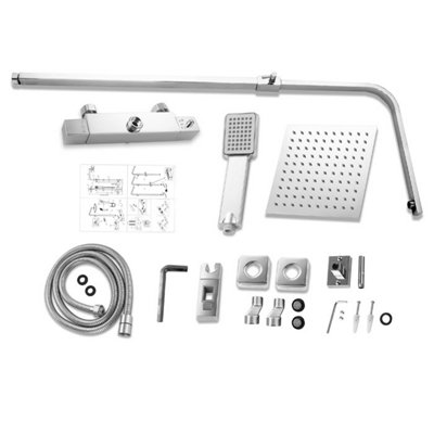 Modern Bathroom Thermostatic Mixer Shower Set Square Twin Head Exposed ...