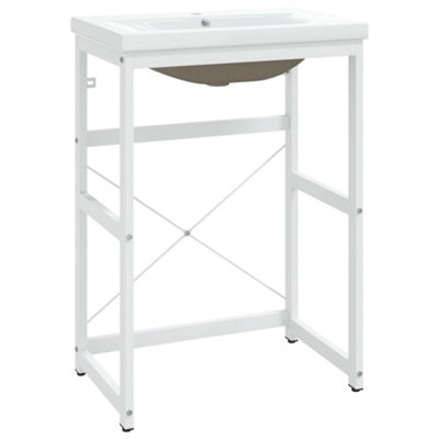 Modern Bathroom Washbasin Frame with Built-in Basin White Iron