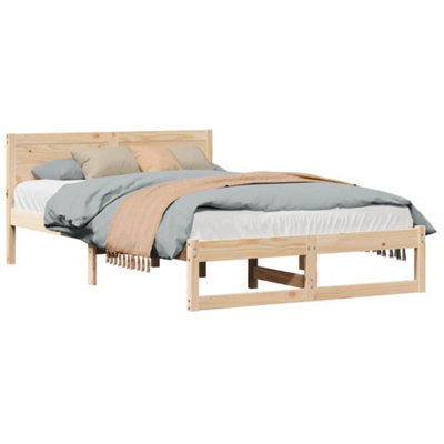 Modern Bed Frame Natural Solid Pine wood 140 x 190 cm Bed Frame