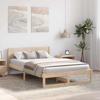 Modern Bed Frame Natural Solid Pine wood 140 x 190 cm Bed Frame