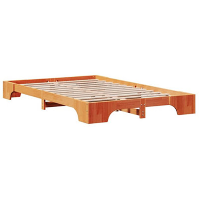 Modern Bed Frame Wax Brown 135x190 cm Solid Pine Wood