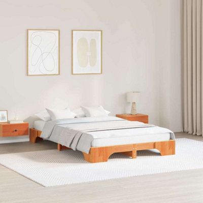 Modern Bed Frame Wax Brown 135x190 cm Solid Pine Wood