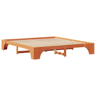 MODERN BED FRAME WAX BROWN 200X200 CM SOLID PINE WOOD