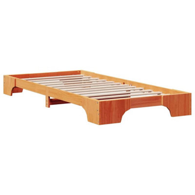 Modern Bed Frame Wax Brown 90x190 cm Solid Pine Wood