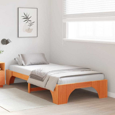 Modern Bed Frame Wax Brown 90x190 cm Solid Pine Wood