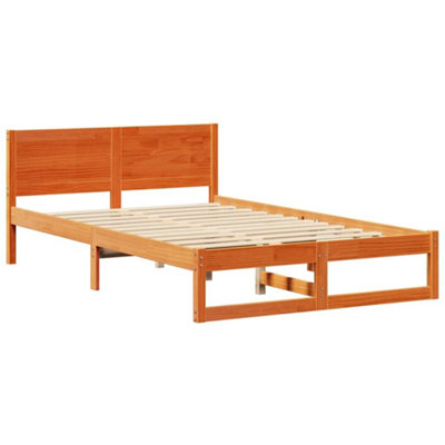 Modern Bed Frame Wax brown Solid Pine wood 140 x 190 cm Durable