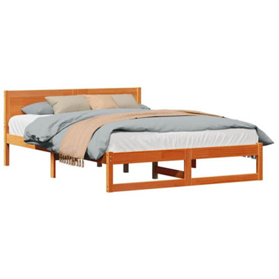 Modern Bed Frame Wax brown Solid Pine wood 150 x 200 cm Rectangular