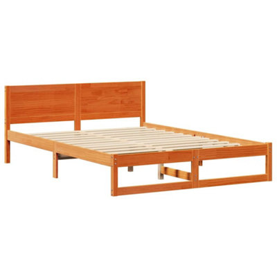 Modern Bed Frame Wax brown Solid pine wood 160 x 200 cm Durable