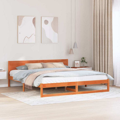 Modern Bed Frame Wax brown Solid pine wood 180 x 200 cm Durable