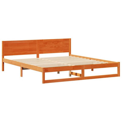 Modern Bed Frame Wax brown Solid pine wood 200 x 200 cm Durable