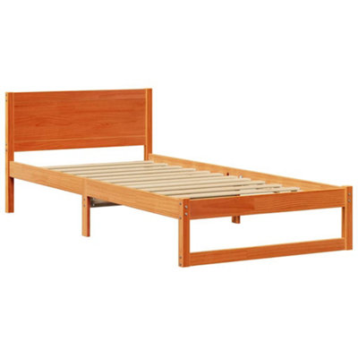 Modern Bed Frame Wax brown Solid wood 90 x 200 cm Sturdy