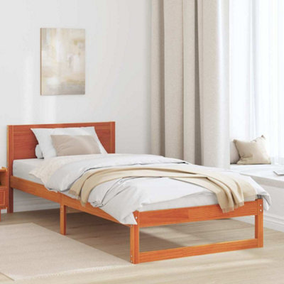 Modern Bed Frame Wax brown Solid wood Single Durable Bed Frame