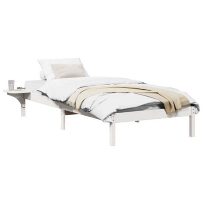 Modern Bed Frame with Bedside Tables White White