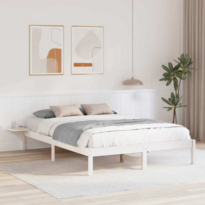 Modern Bed Frame with Bedside Tables White White