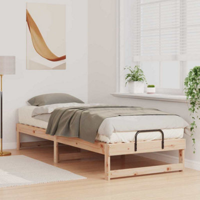 Modern Bed Frame with Carry Handles Brown Solid pine wood