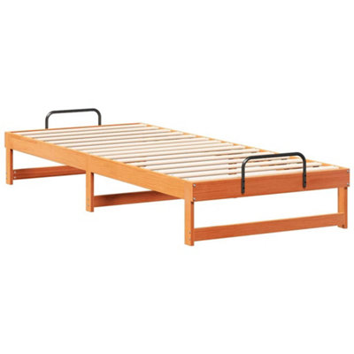 Modern Bed Frame with Carry Handles Brown Solid pine wood
