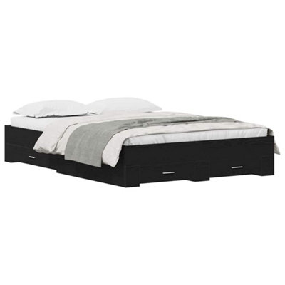Modern Bed Frame with Drawers Black oak Engineered wood 160 x 200 cm