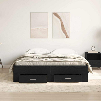 Modern Bed Frame with Drawers Black oak Engineered wood 160 x 200 cm
