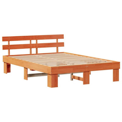 Modern Bed Frame with Headboard Wax Brown 150x200 cm Solid Wood Pine