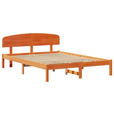 Modern Bed Frame with Headboard Wax Brown 150x200 cm Solid Wood Pine