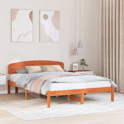 Modern Bed Frame with Headboard Wax Brown 150x200 cm Solid Wood Pine